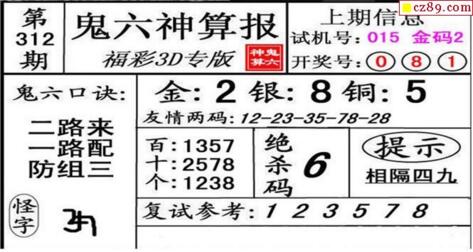 鬼六神算胆码图-18312期