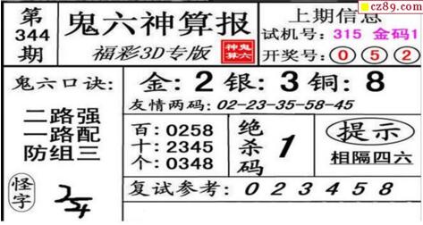 鬼六神算胆码图-18344期